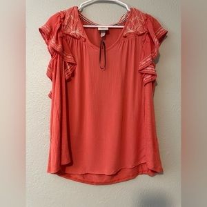 Knox Rose Boho Embroidered Coral Blouse Women’s Guava Jelly Top Shirt Spring NWT